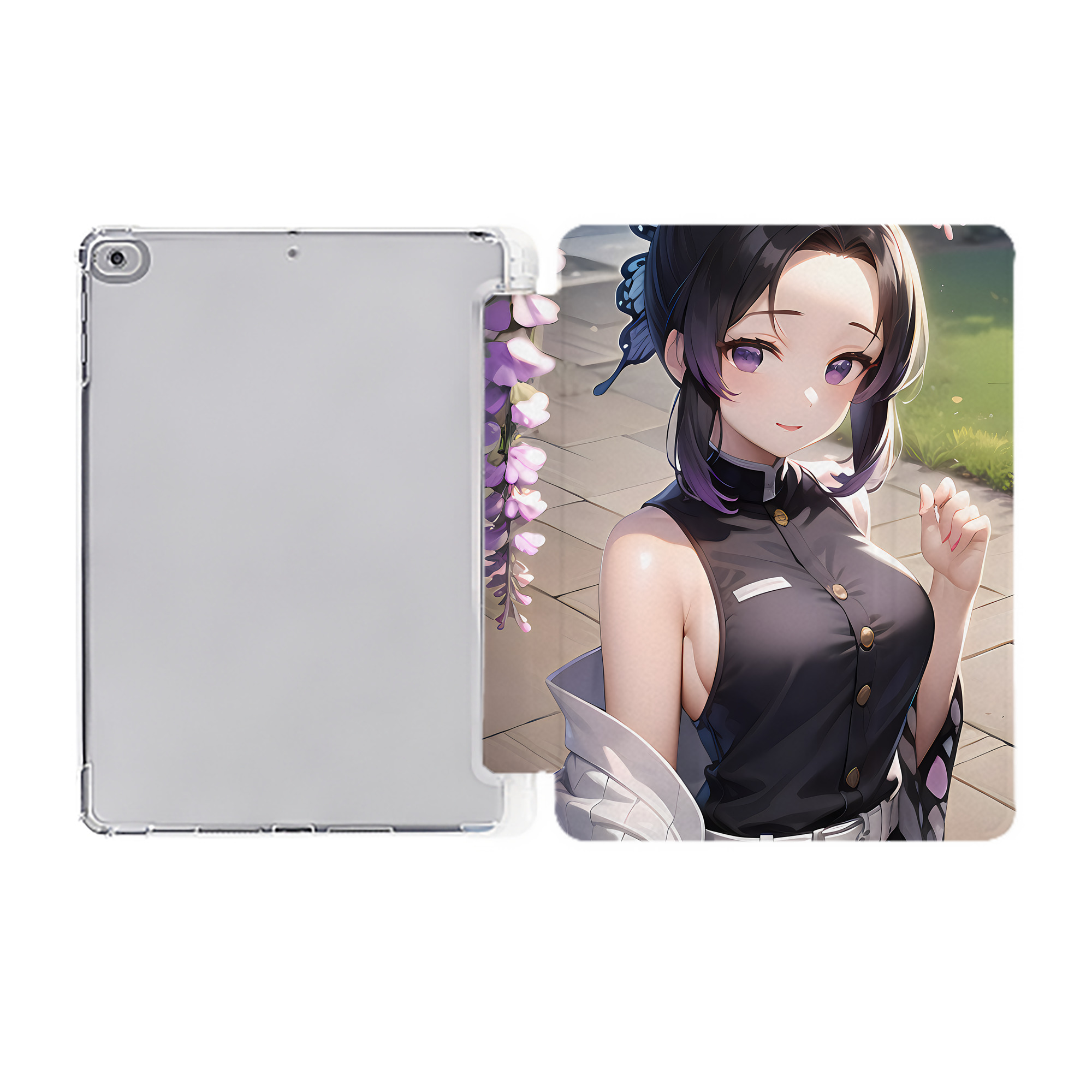 （画像用） 鬼滅の刃（きめつのやいば）蟲柱-胡蝶 しのぶ／こちょう しのぶ Kochou Shinobu IPad ケース ペン収納付き 三つ折りスタンド PUレザー×シリコン 対応機種9.5/10.5/10.9インチ